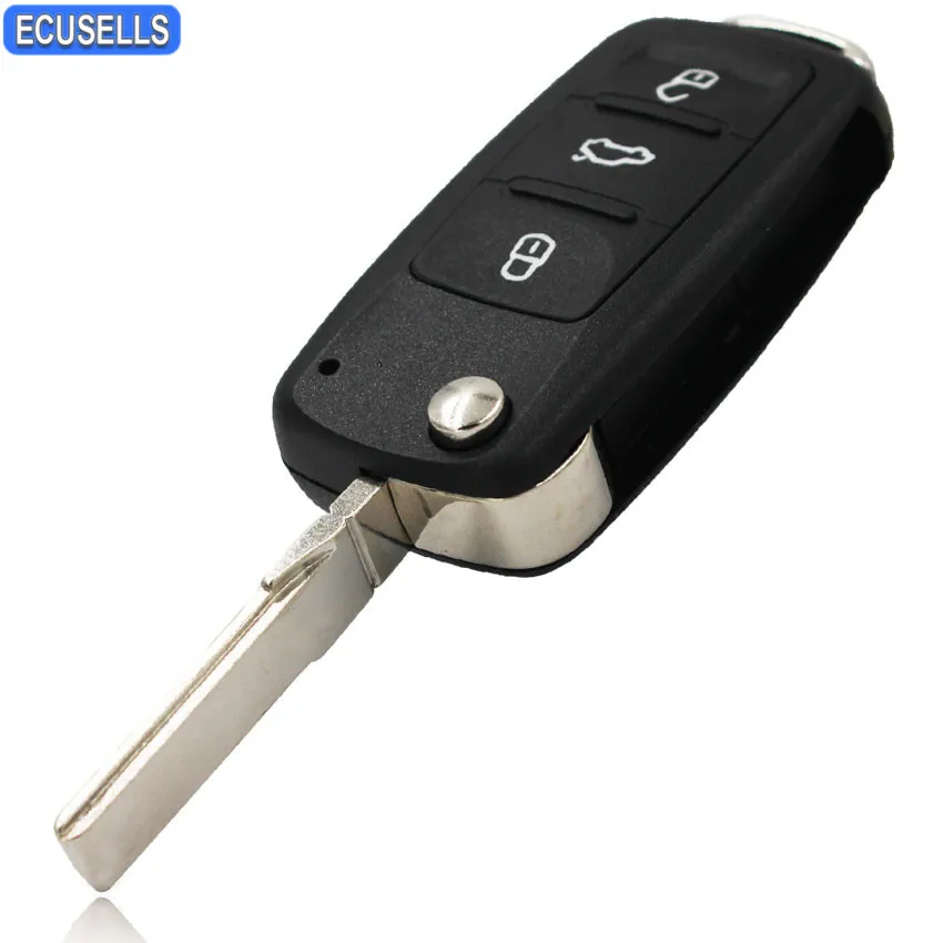 

3 Button Folding Remote Key Shell Case Flip Car Key Housing Uncut Blade for Volkswagen Polo GOLF MK6 T-ouareg 202AD/H/C/Q 753AB