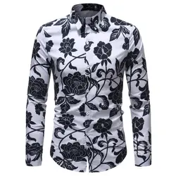 2018 новый бренд модная мужская рубашка с длинными рукавами 3D цветок печать мужская рубашка Повседневное Slim Fit Цветочные мужские Костюмы
