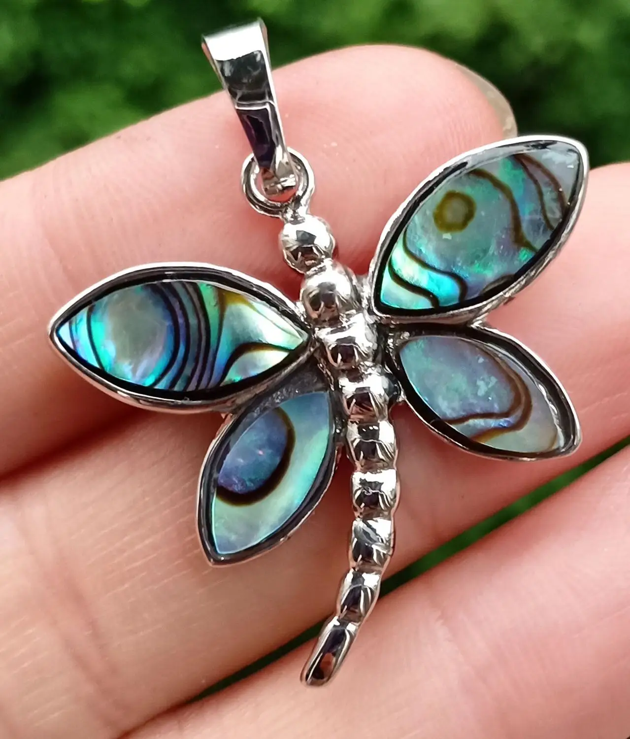 

Natural Abalone Shell Dragonfly Pendant bead Energy Reiki Healing Amulet L25790