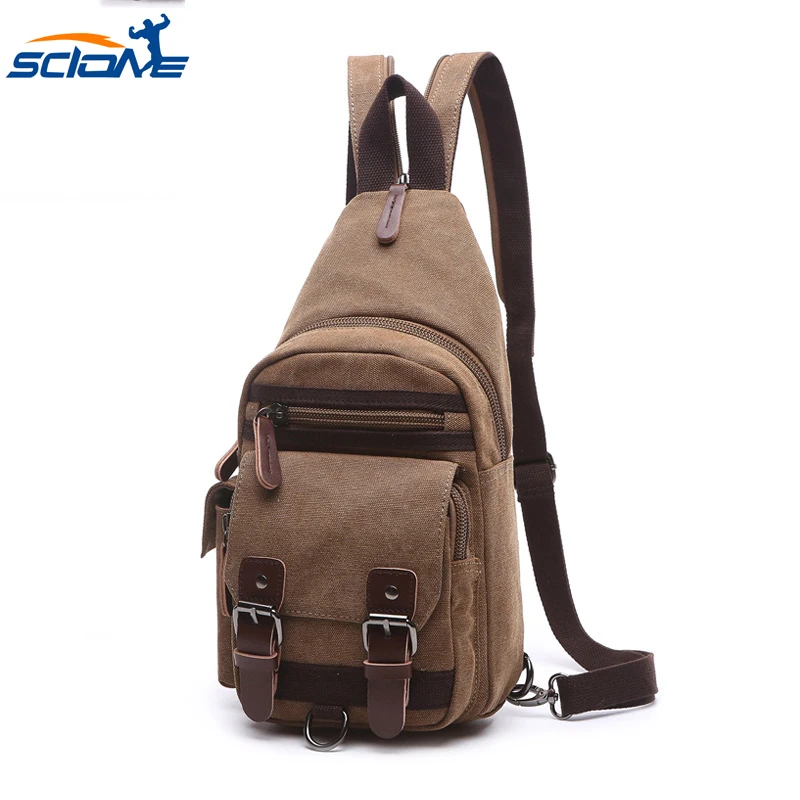 Mochila de Lona ao ar Livre para os Homens de Fitness Pacote de Bolsa de Ombro dos Homens do Vintage ao ar Scione Ginásio Peito Livre Militar Tático Mochila