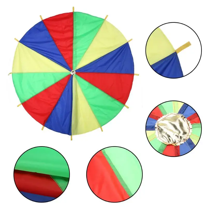 Kids Dia 2M Rainbow Umbrella Parachute Toy Children Outdoor Sports Games Play Toy Baby Colorful Jump-sack Ballute Parachute Mat