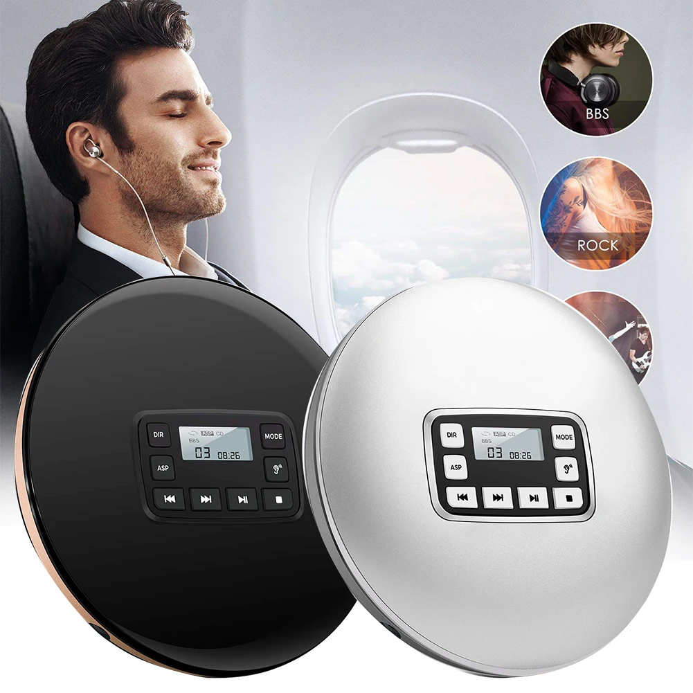 

CD Player Round Stereo Electric Music Headphone Jack Portable Shockproof With Electronic Skip Protection Compact Disc HIFI