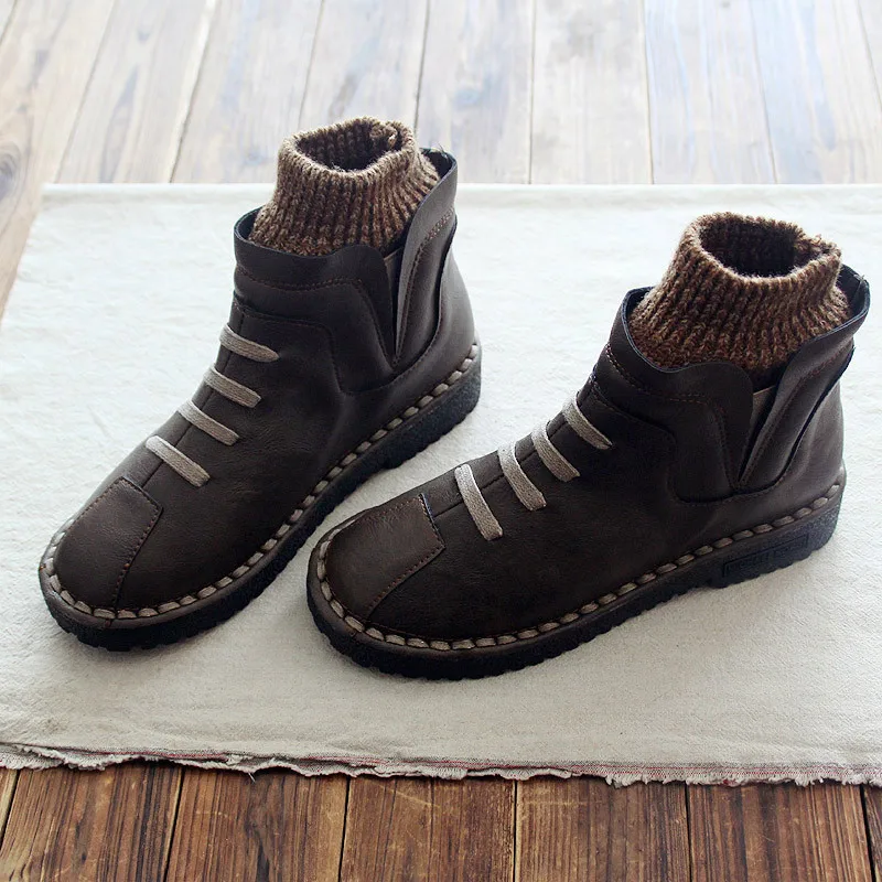 

2019 new round head autumn and winter warm fashion wild retro fashion women's sleeve boots.