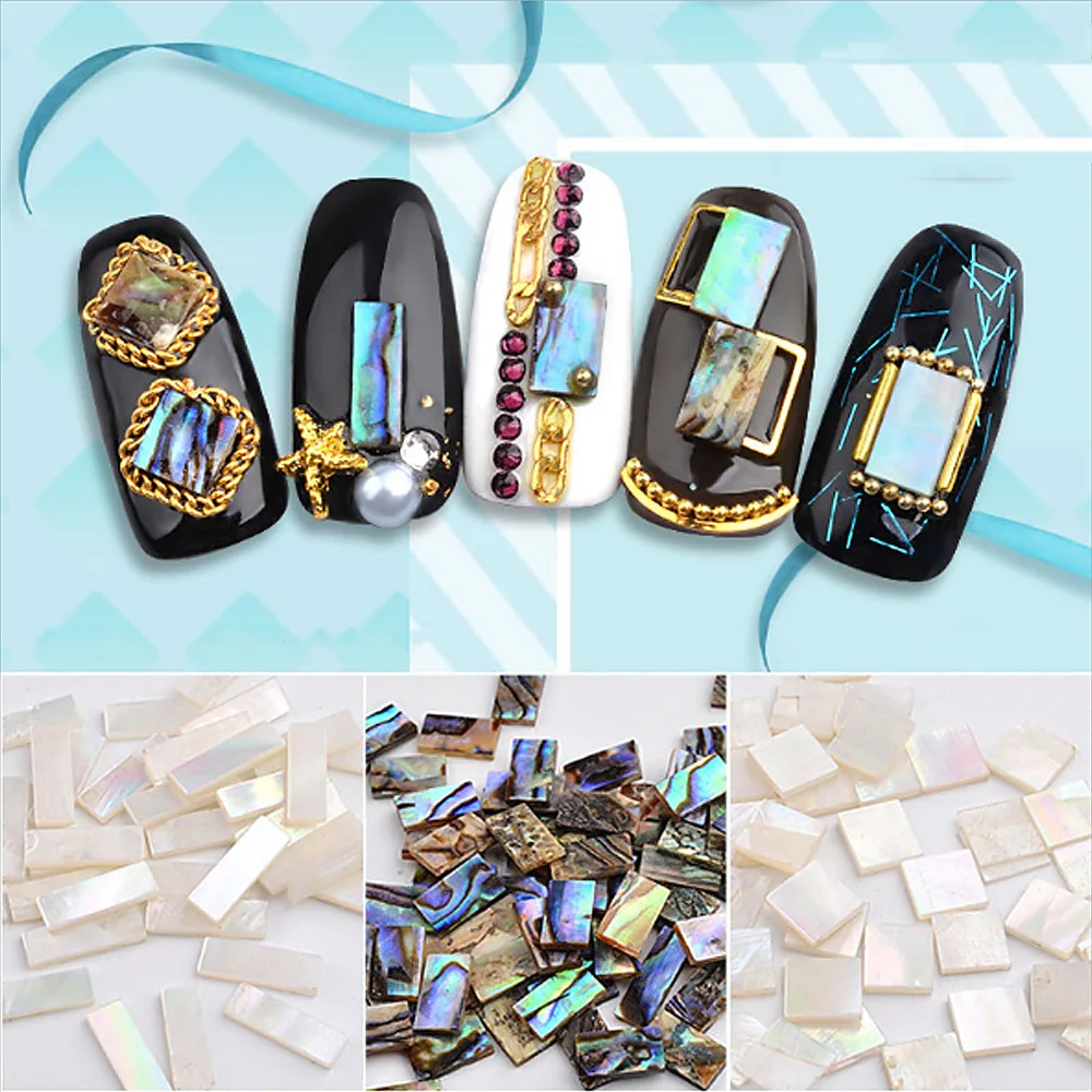 

10pcs/ pack Square and Strips Shape Shell Nail Decoration Colorfull Natural Shell Stone Nail Tips Decorations Manicure Art Tool