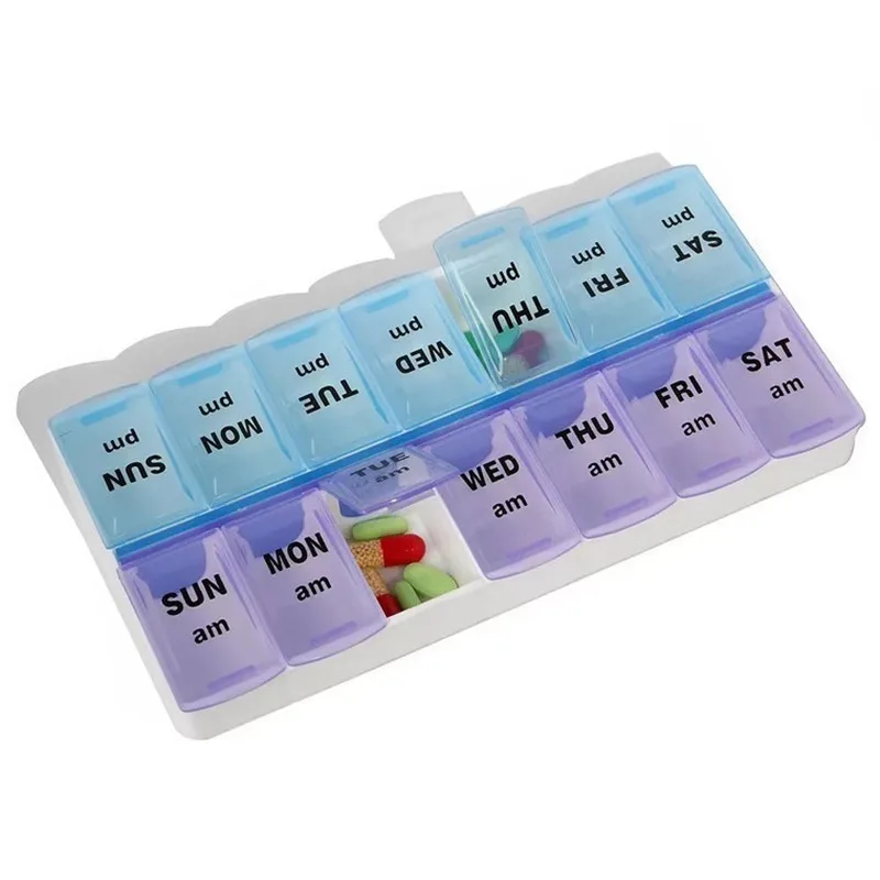 

7 Days Weekly Medicine Case Holder Pill Box Plastic Drugs Tablet Compartment Storage Container 14 Grids Boxes Home Health Care