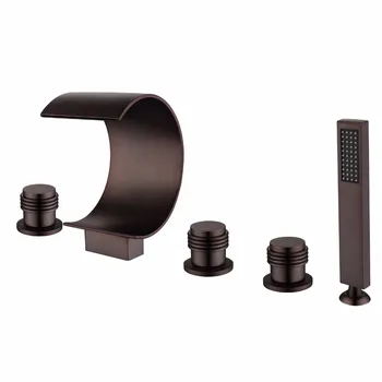 Online Free Ship ORB Oil Rubbed Bronze Deck Mounted 5 Holes Widespread Waterfall Spout Tub Faucet Shower Filler & Handshower Tap