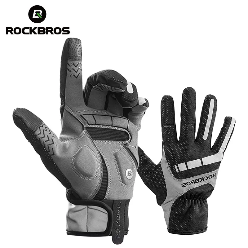 ROCKBROS Cycling Bicycle Gloves Touch Screen Thermal Windproof Bike Gloves Keep Warm Autumn Winter Thick Sport Gloves Equipment