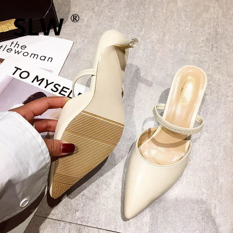 

roman style thin heel pointed toe lazy shoes black/white/apricot slippers size 35-39 gladiator sandals woman mules spring