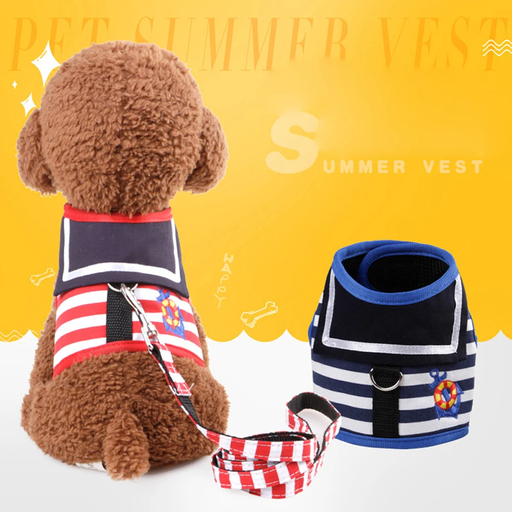 Pet Harness Collar for Cats Small Dogs Pet Clothes Navy Uniform Vest Harnesses with Leash Traction Rope Pet Chest Strap Rope (1)