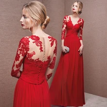 Freies verschiffen V-ausschnitt Hot Red Farbe Französisch Spitze Halbe Hülsen-abendkleider 2017 Winter Meerjungfrau Abendgesellschaft Kleid Frauen