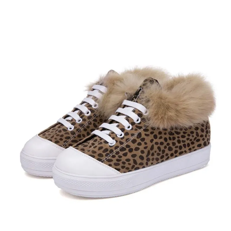 Big Size 30-44Fashion Leopard Women Flat Platform Sneakers Round Toe Lace Up Lady Casual Shoes Winte Warm Plush Fur Female Shoes (12)