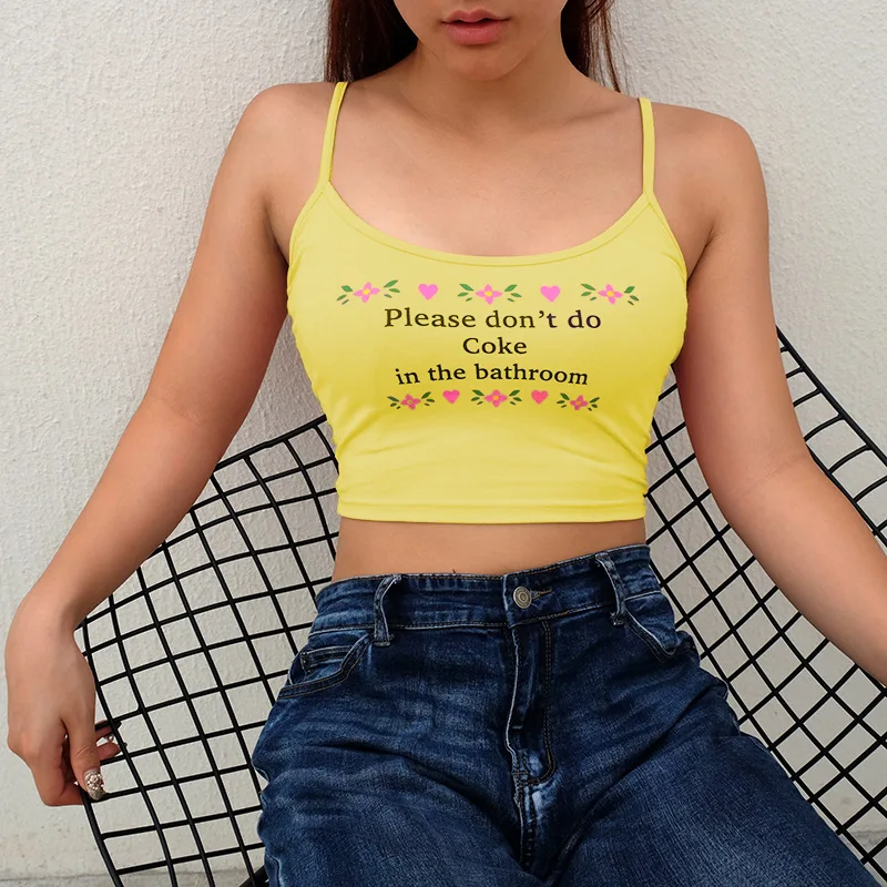 

DALFR Women's Fashion Sexy Crop Top Print Letter Short Summer Camisoles Tanks Top Casual Sleeveless Female Bodycon Tops