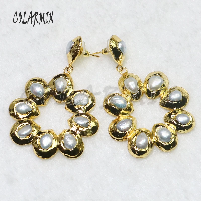 

Fashion flower shape pearls earrings gold color plated flower earrings earrings Black stone earrings gift for lady 6064