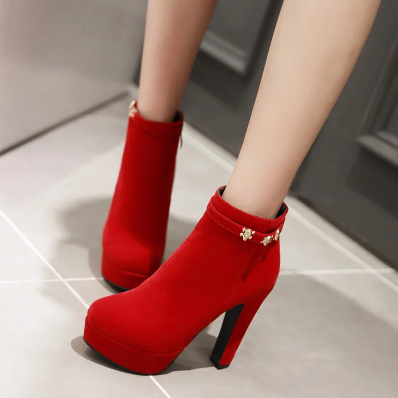 

Autumn and winter high-heeled zipper platform wedding shoes bridal shoes high-heeled red 2015 platform boots round toe martin