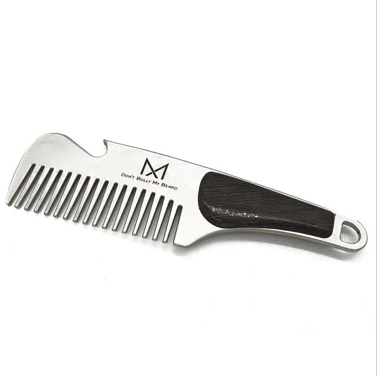 

High Quality Professional Men's mustache comb Anti Static Stainless Steel Folding Comb Can Be Use As Bottle Opener
