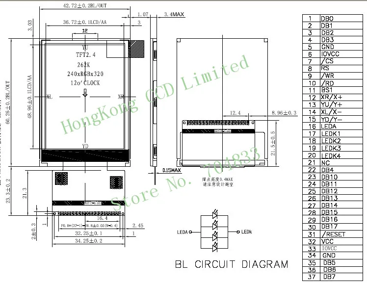 Z240IT002 2,4 дюймовый TFT ЖК-экран LCM с сенсорным стандартом 37PIN IC: ILI9341