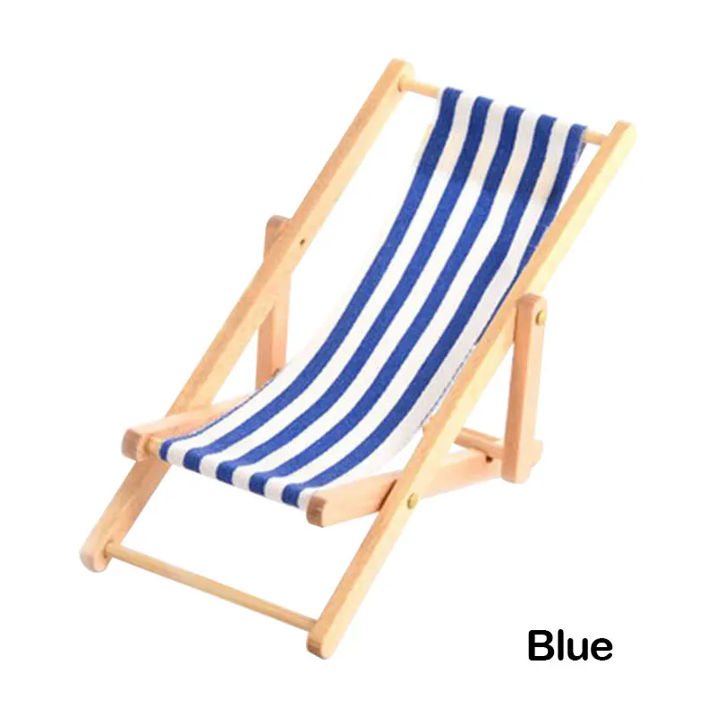 1:12 Scale Foldable Wooden Deckchair Lounge Beach Chair For Lovely Miniature For Small Dolls House Color In Green Pink Blue