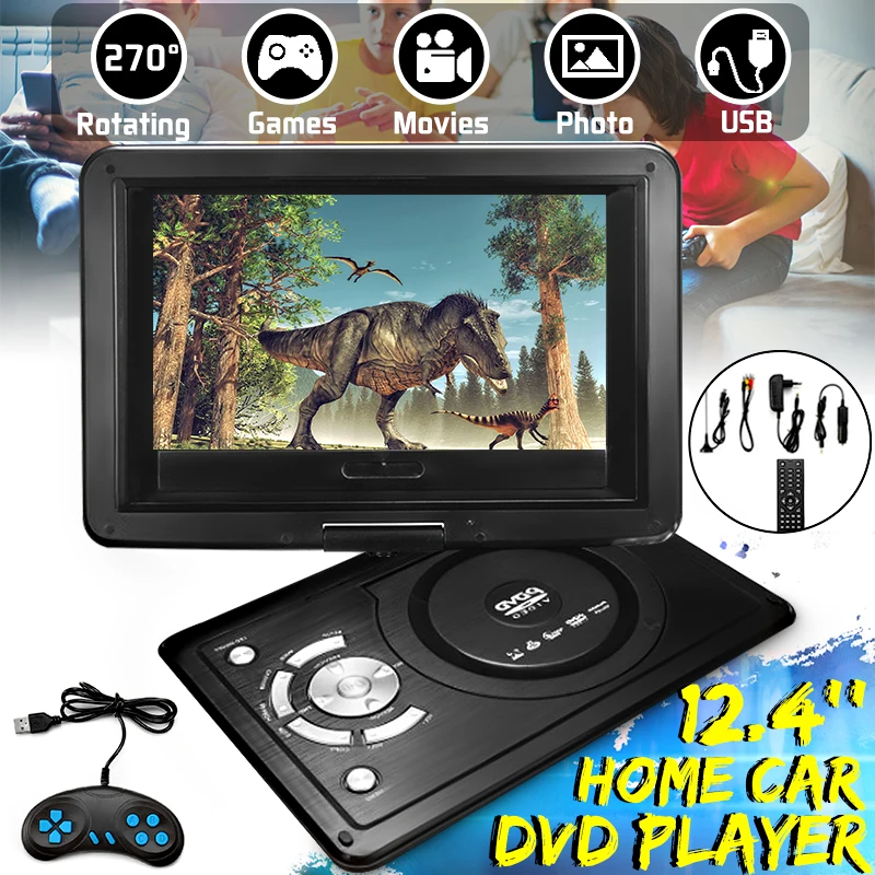 

12.4" 270 Rotation Screen Portable Car DVD Player Game Remote Control USB2.0 SD Adjust Viewing Angle Support TV/Game Function