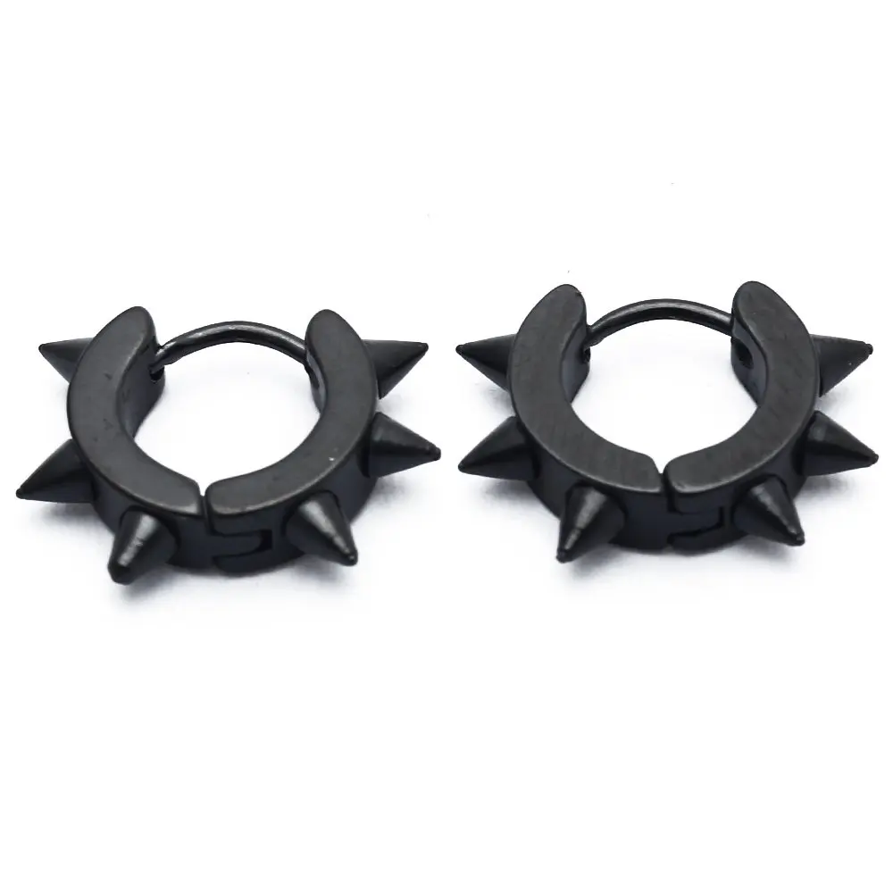 

Pair Men's Rivet Hoop Huggie Earrings Titanium Steel 4mm x 9mm Black
