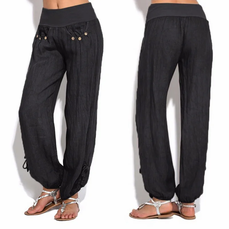 

CALOFE 2019 New Women Loose High Waist Cotton Linen Harem Pants Solid Women Summer Spring Fashion Casual Pants Female Gympants
