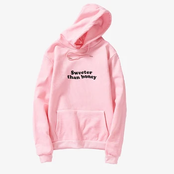 

Harajuku Fleece Pullover Loose Oversized Women Hoodies Sweatshirts Casual Unisex Funny Letter Sweeter Than Honey Print Pullvoers