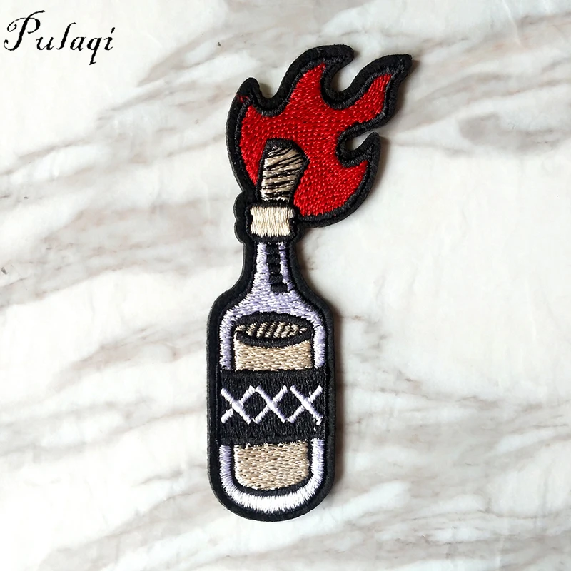 

Pulaqi Fuel Oil Bottle Rock Patches Iron On Patches For Clothes Hat T-shirt Overcoat Anti-War Punk Skull Patch For Men Decor F