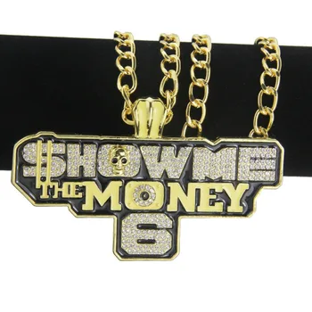 

New Design Premium Electroplating Show me the money Pendant Necklace For Women Gold Crystal Statement Necklace Accessories