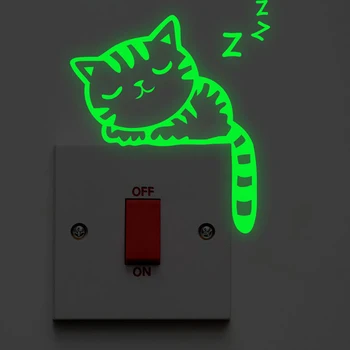 

Cartoon Cat Switch Luminous Wall Stickers Glow In The Dark Home Decor Living Room Animals Fluorescent Wall Vinyl Art Decoration