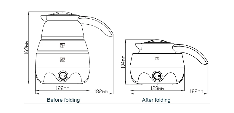 0.6L Теплоизоляционный Электрический чайник с двойным напряжением, Силиконовый складной портативный дорожный котел для нагрева воды, чайный котел