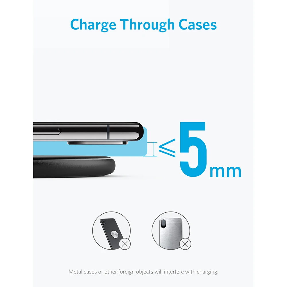 Anker Qi-Certified Ultra-Slim Wireless Charger Compatible iPhone 11 11 ProXs Max/XS/XR/X Galaxy S9/