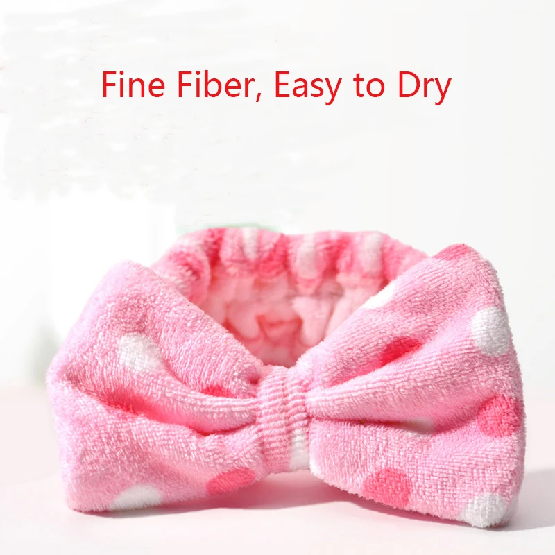 EHEH Lady Cute Bow Hairband Dot Point Headband Absorbent Washing Face SPA Mask Bathing Accessories Elastic Hair Holder