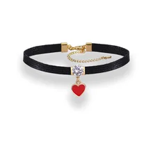 Collier pendentif romantique en forme de cœur rouge pour femmes, bijoux en zircon cubique brillant, chaîne clavicule, cuir noir, Ras Du cou