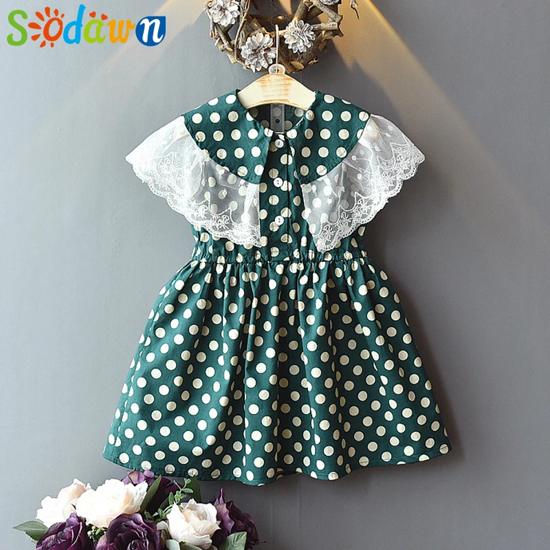 

Sodawn 2019 Summer New Dress For Girls Wave Stitching Mesh Lapel Sleeveless Princess Dress Girl Kids Dress