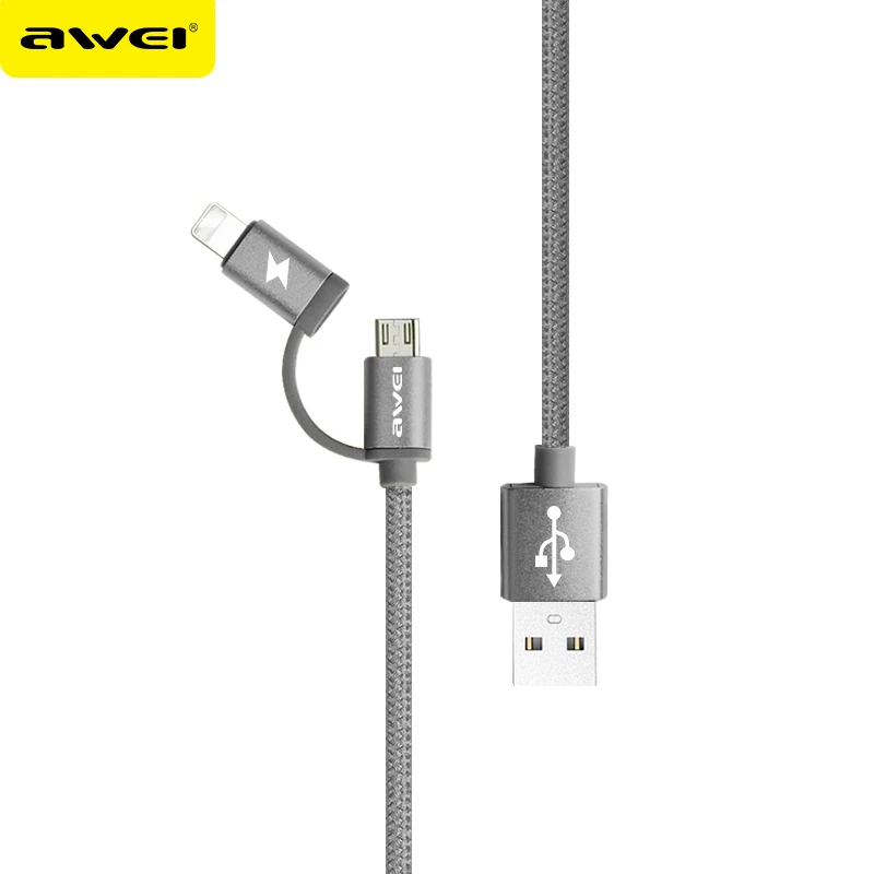 

Awei CL-930 Universal 2 in 1 USB Date Cable For Samsung Nylon Android Fast Charging Cables Phone Charger Cord Wire 1m For iphone