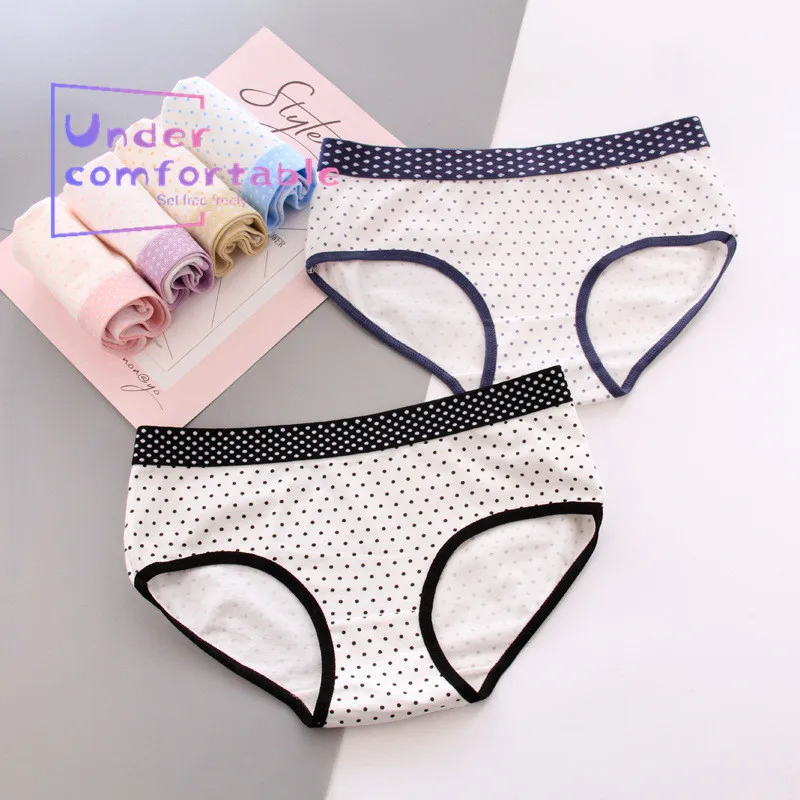 

Wide Bungee Line Polka Dots Printed Women Underwear Pure Cotton Lady Lovely Comfortable Panties Mid-Rise Girl Briefs F016