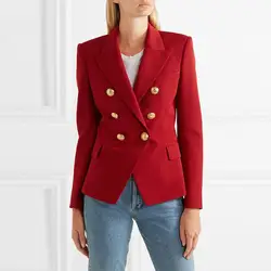 Красный дизайнерские роскошные взлетно-посадочной полосы Женщины куртка пальто Длинные рукава Формальные Тонкий двубортный женский