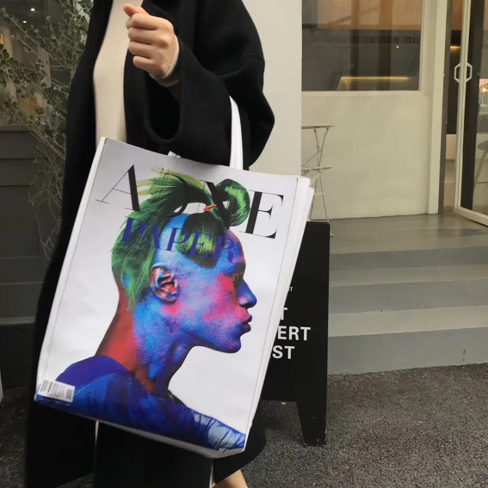 

2018 New Large Capacity Women Leather Handbag Magazine Printed Bag Ladies Clutch Totes Female Open Shopping Bag