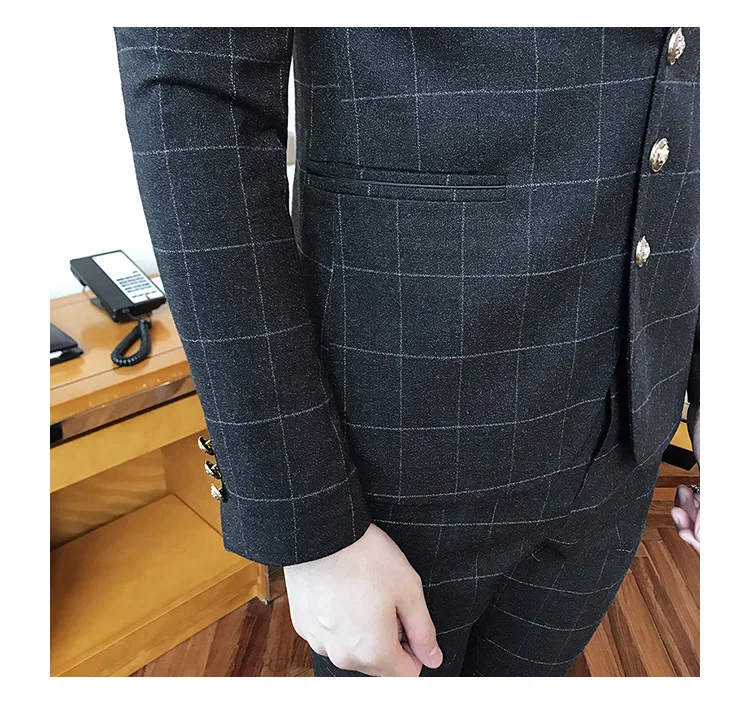 Куртка+ брюки) джентльмен тонкий мужской двухсекционный комплект элегантный черный и синий мужской блейзер пальто брюки