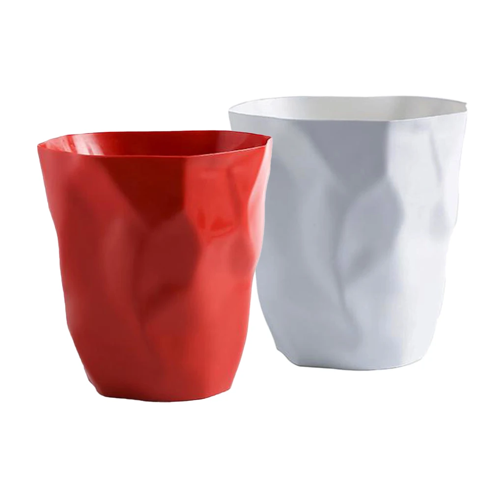 2pcs Unique Wrinkle Waste Bin Office Basket Trash Can Dustbin Red & White