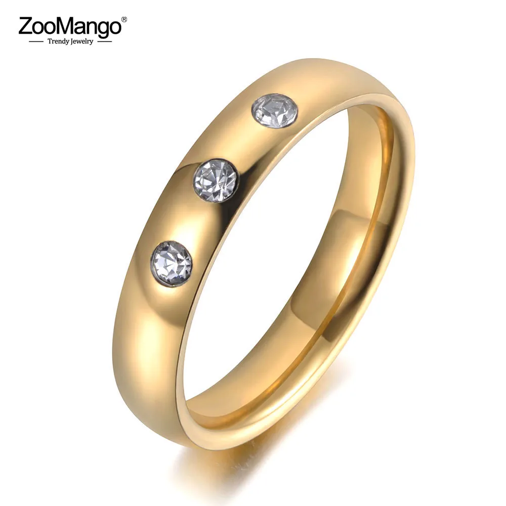 

ZooMango Trendy Gold Color 3Pcs CZ Crystal Rings For Women Girls 316L Stainless Steel Wedding Engagement Ring Jewelry ZR19031