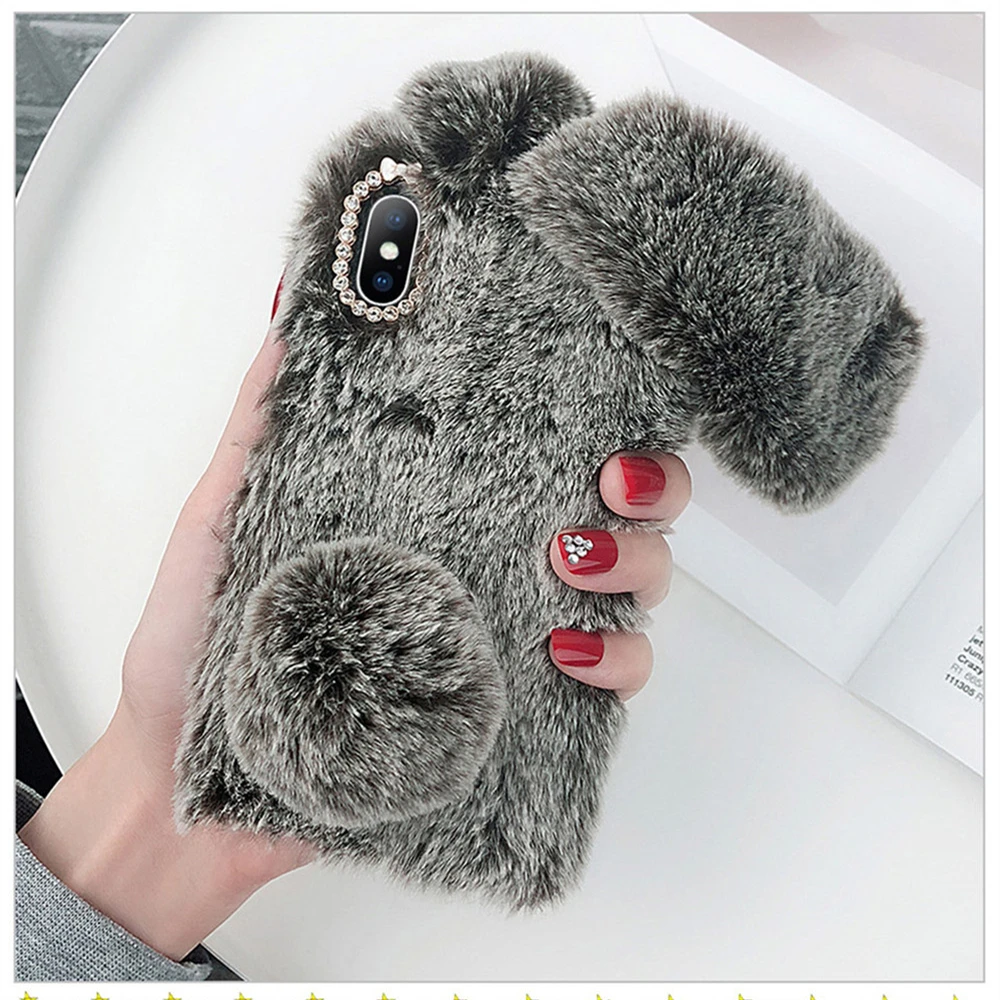 For iphone 6 7 8 plus Case 3D Rabbit Ears Warm Furry Fluffy silicone case Soft TPU For iPhone