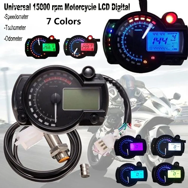 

15000rpm Modern Motorcycle Digital Light LCD Digital Gauge Speedometer Tachometer Odometer Adjustable Motorcycle Speedometer