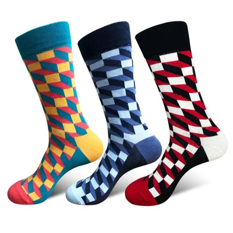 1pair Mens socks British Style Plaid calcetines Gradient Color brand