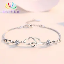 Beiver Модные 2 цвета Сердце Браслеты с подвесками для женщин обручальные кольца белого золота цвет ювелирные изделия Прямая поставка