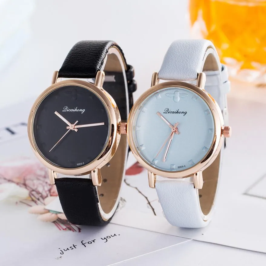 Quartz Round Wrist Watch Watches Women Fashion Leather Band Analog Geneva Roman Numerals Clock