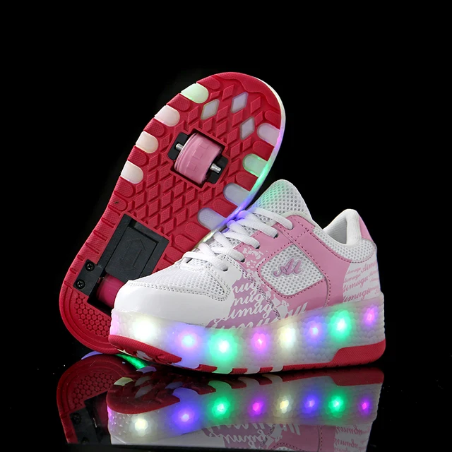 US $13.11 Two Wheels Luminous Sneakers on Wheels Led Light Roller Skate Shoes for Children Kids Led Shoes Boy