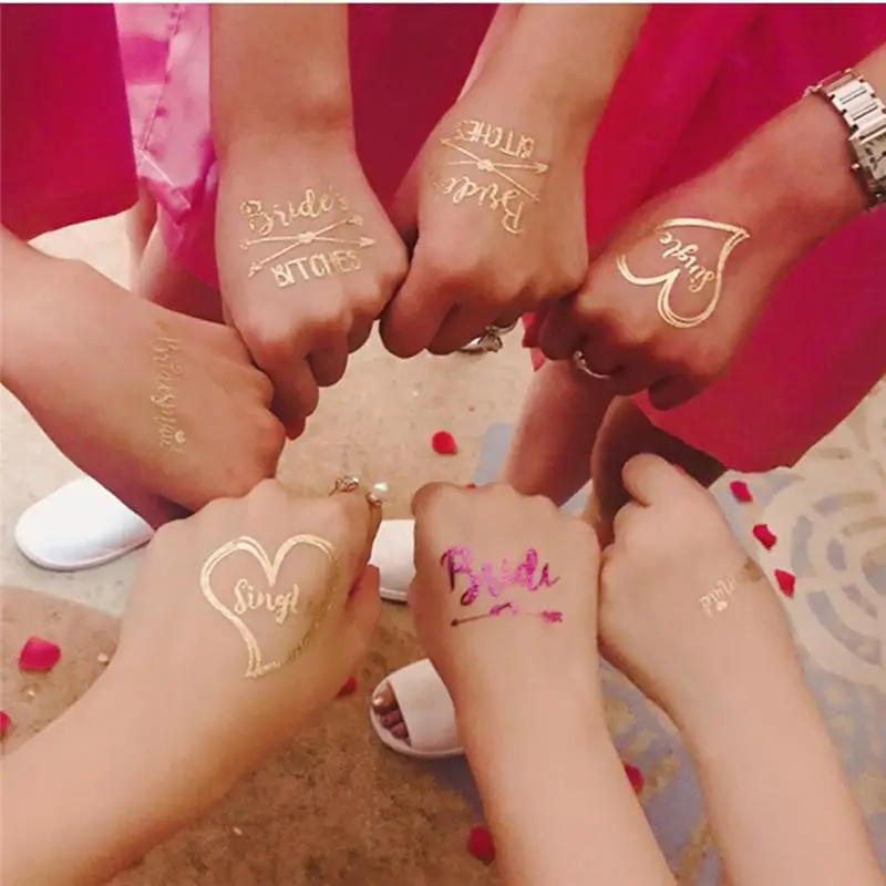 

20pcs Bachelorette Party Team Bride Bridesmaid Squad Temporary Tattoo Hen Night Bride To Be Wedding One-time Rose Golden Sticker