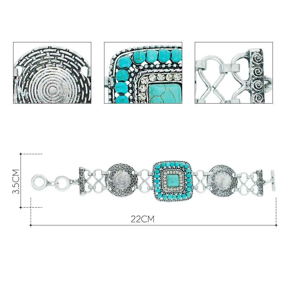 Винтажные квадратные синтетические бусины, сплав, кристалл, цепь, Ретро Браслеты и браслеты, браслеты для женщин S307