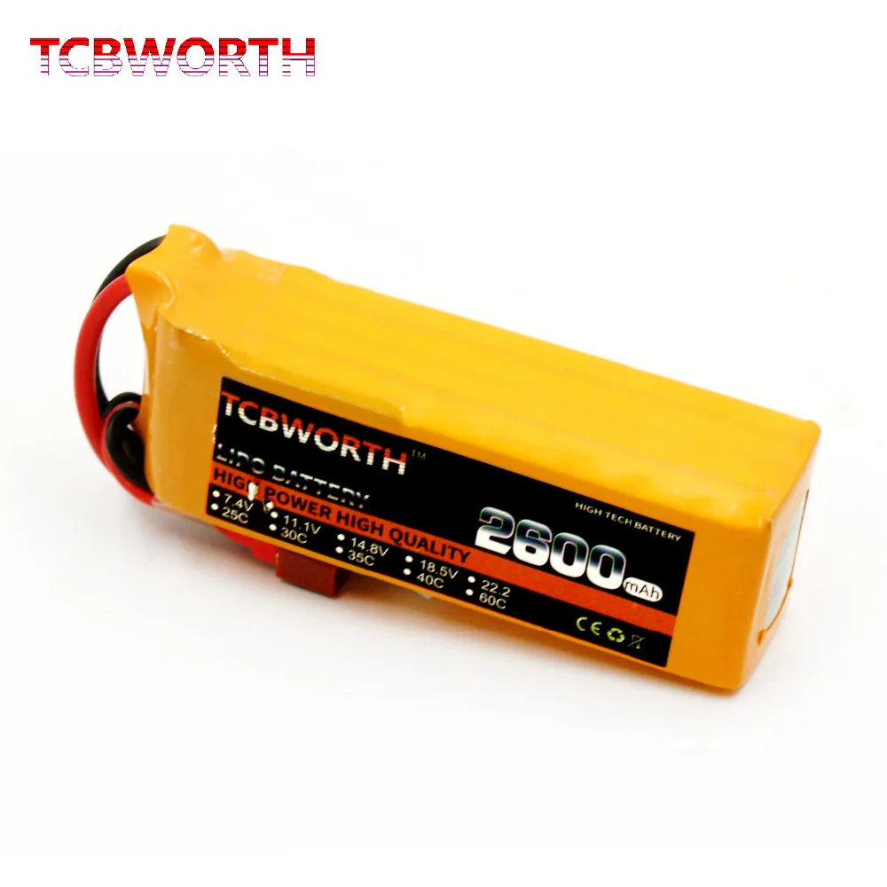 

TCBWORTH 4S 14.8V 2600mAh 40C Max 80C RC LiPo battery For RC Airplane Quadrotor Helicopter Drone High Rate Li-ion battery