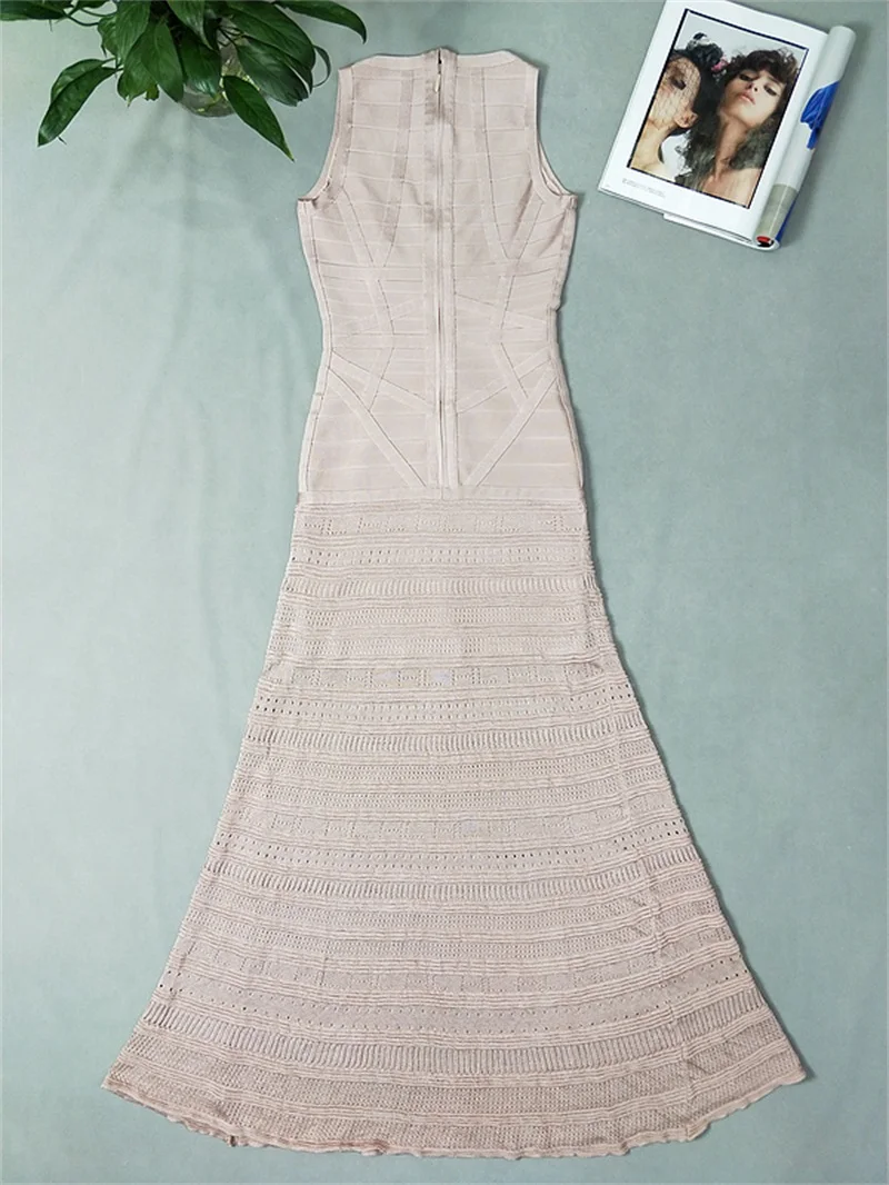 Летнее женское платье длинное Vestido HL сексуальное с v-образным вырезом без рукавов прозрачное лоскутное платье знаменитостей вечернее Клубное Бандажное платье